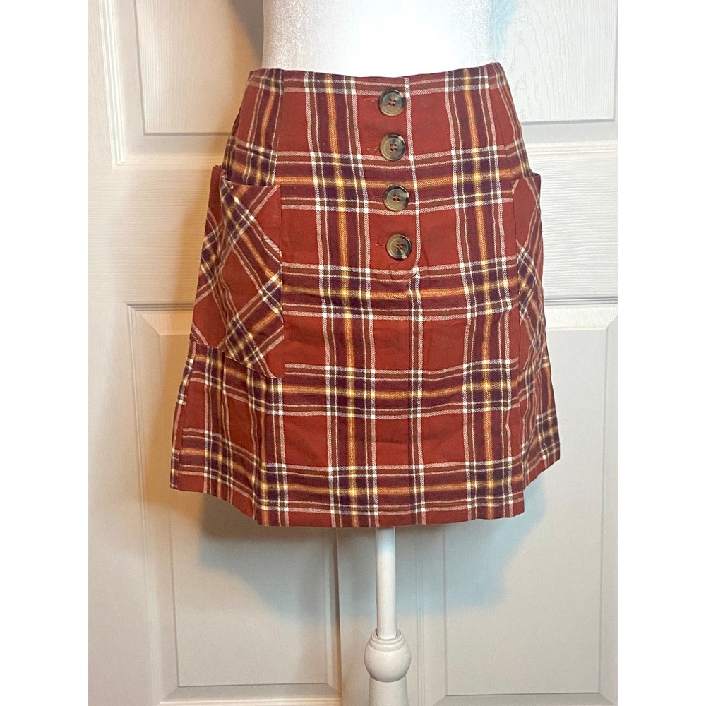 Pink Lily Boutique Rust Plaid Cotton Mini Skirt with Pockets XL NWT